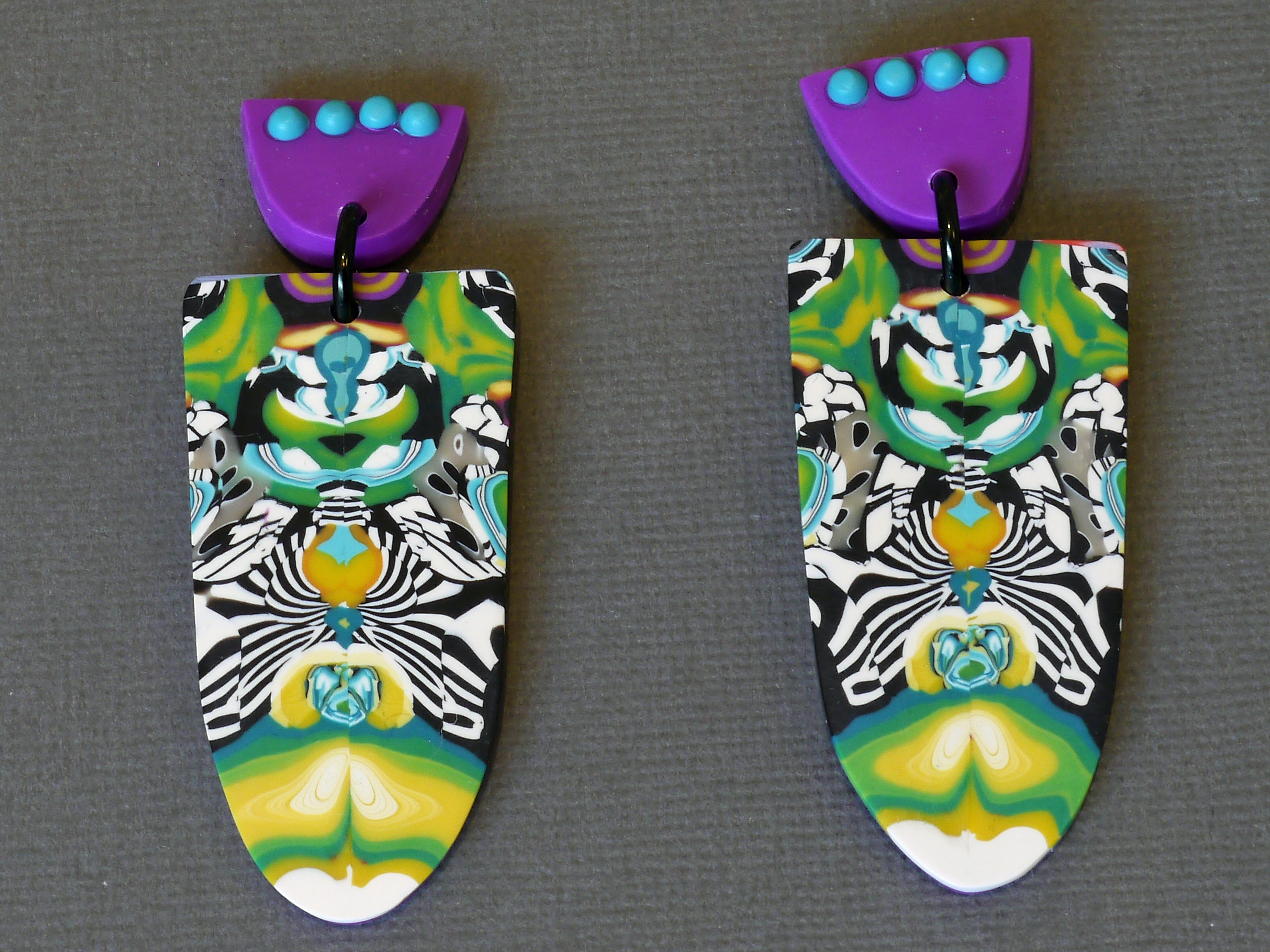 Purple green scrap earrings